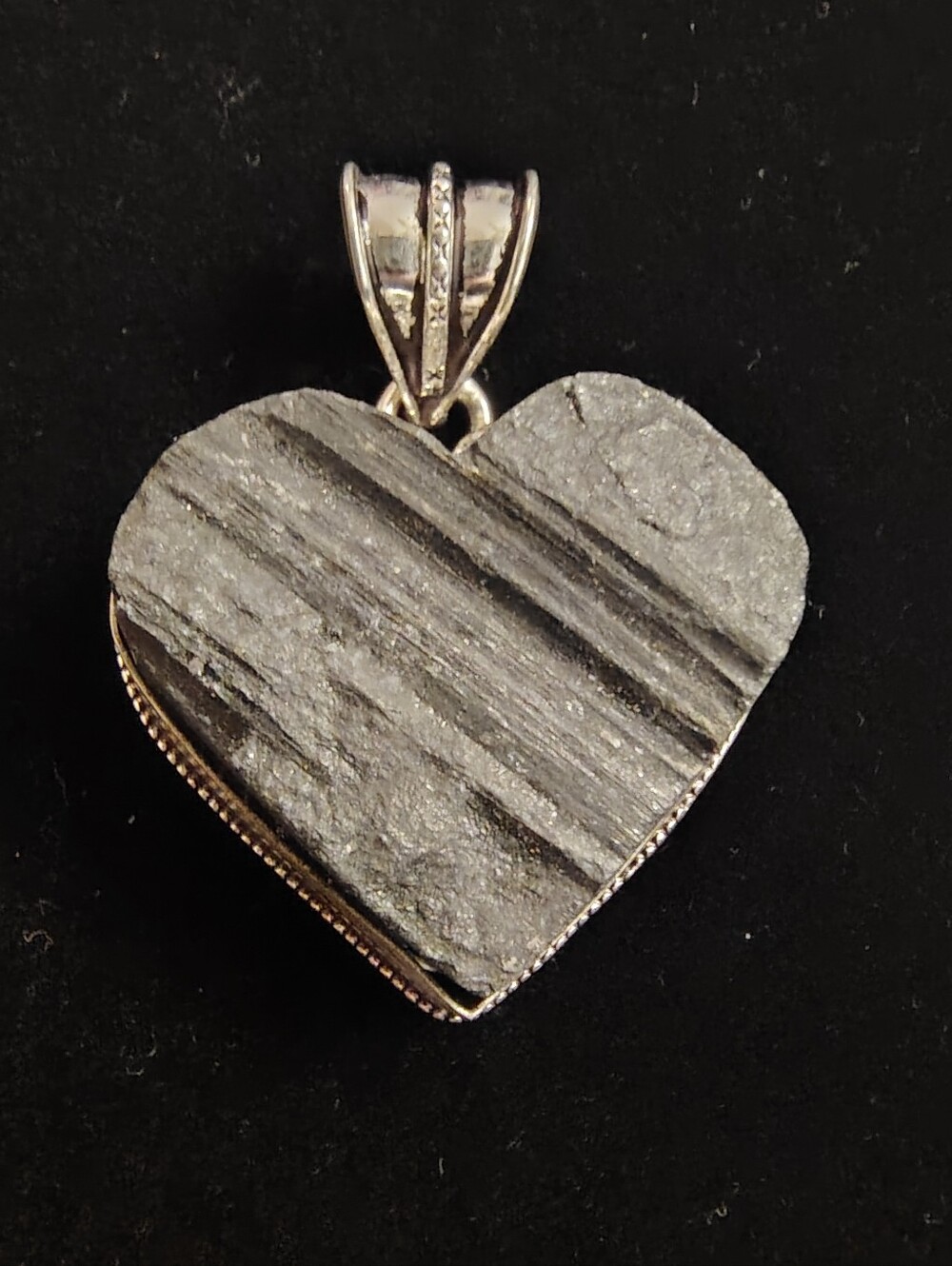 Heart Shaped Raw Black Tourmaline Pendant